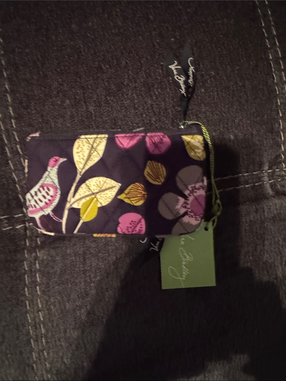 Vera Bradley Purple Floral Bird Wristlet Cosmetic Case